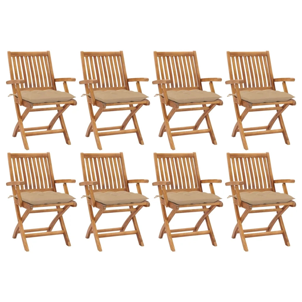 Sedie da Giardino Pieghevoli con Cuscini 8 pz Massello di Teak cod mxl 72186