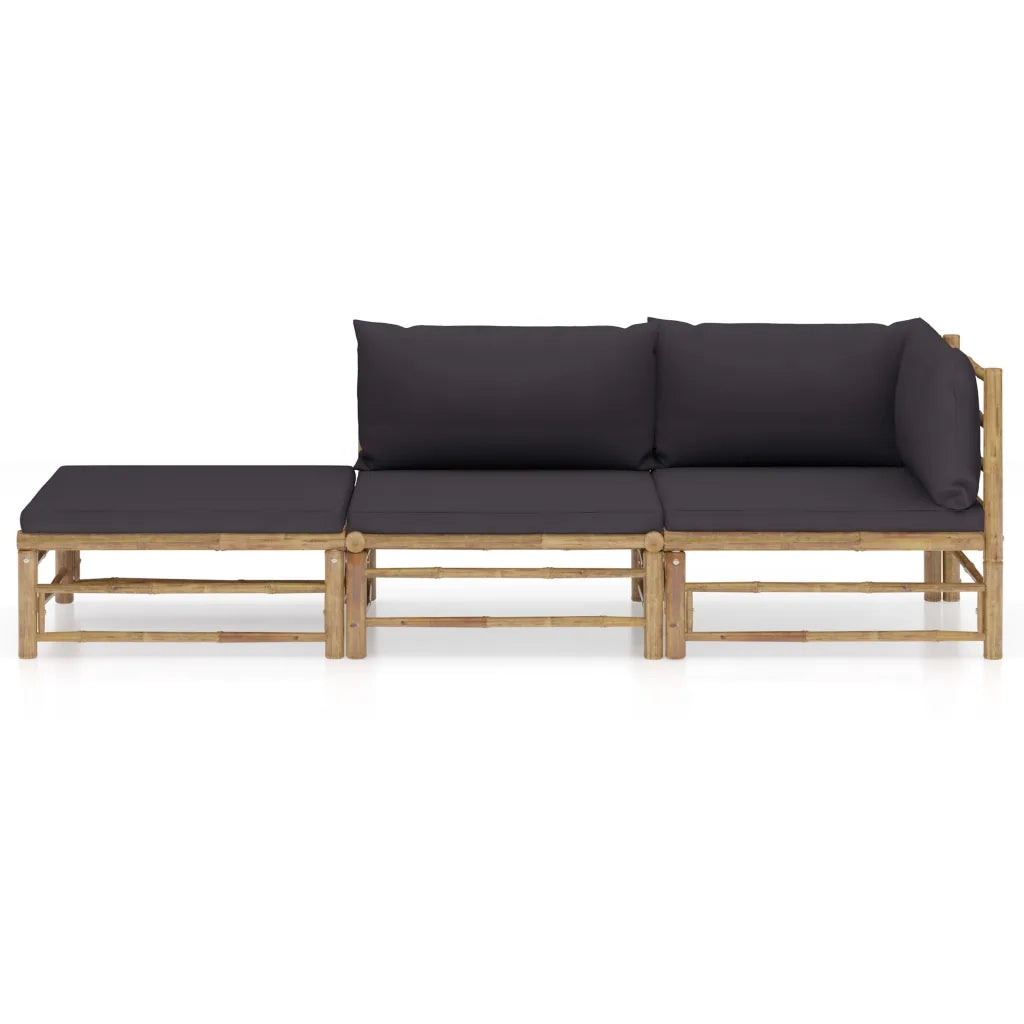 Set Divani da Giardino 3 pz con Cuscini Grigio Scuro in Bambù 3058246