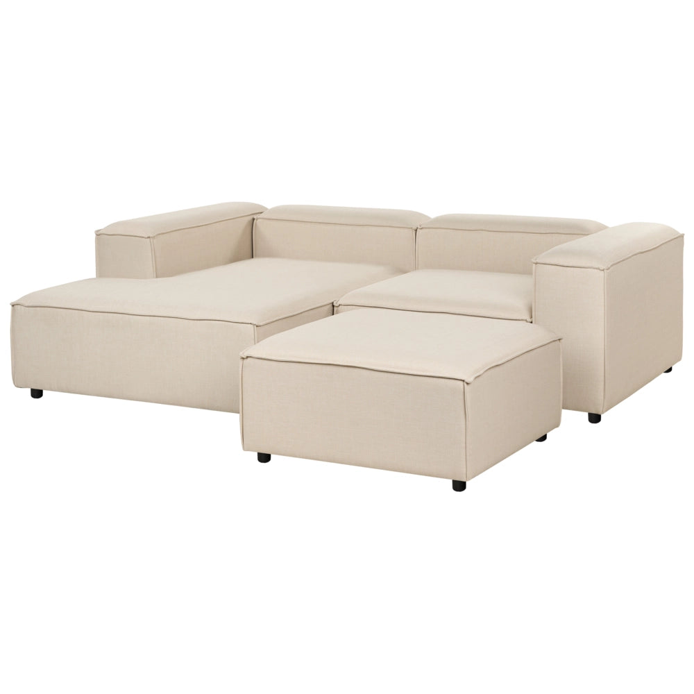 Divano modulare moderno angolare a 3 posti lato destro con ottomana in poliestere Beige Gambe nere Soggiorno moderno