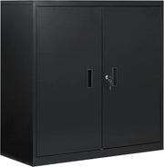 Armadio per Archiviazione con Serratura e Ripiano Regolabile in Altezza, Armadio Multiuso per Ufficio in Metallo, Nero, L90xH92xP40 cm, ASK12sz