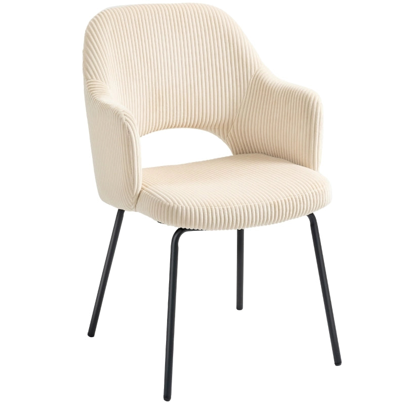 SEDIA da pranzo in corduroy beige, design a vasca, gambe in acciaio
