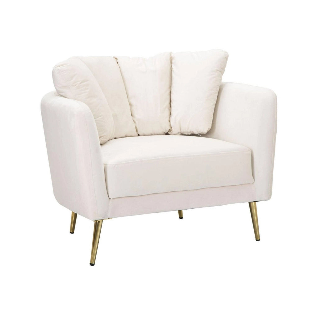 Poltrona Foster, Seduta imbottita, Divano singolo da salotto, Sedia con braccioli, 88x77 h74 cm, Crema e Oro