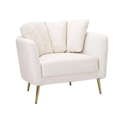 Poltrona Foster, Seduta imbottita, Divano singolo da salotto, Sedia con braccioli, 88x77 h74 cm, Crema e Oro