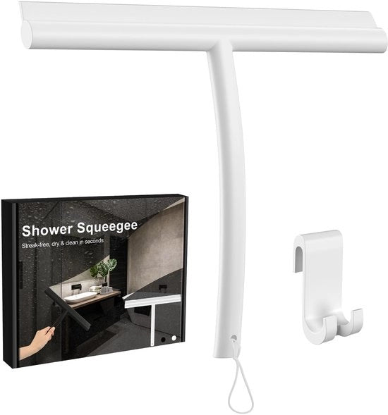 Wisserie per doccia in silicone, portatile, pulizia efficiente, wisser con corda di appoggio, per wisser per finestre, bagno, specchio, pulizia vetro, pavimenti bianchi