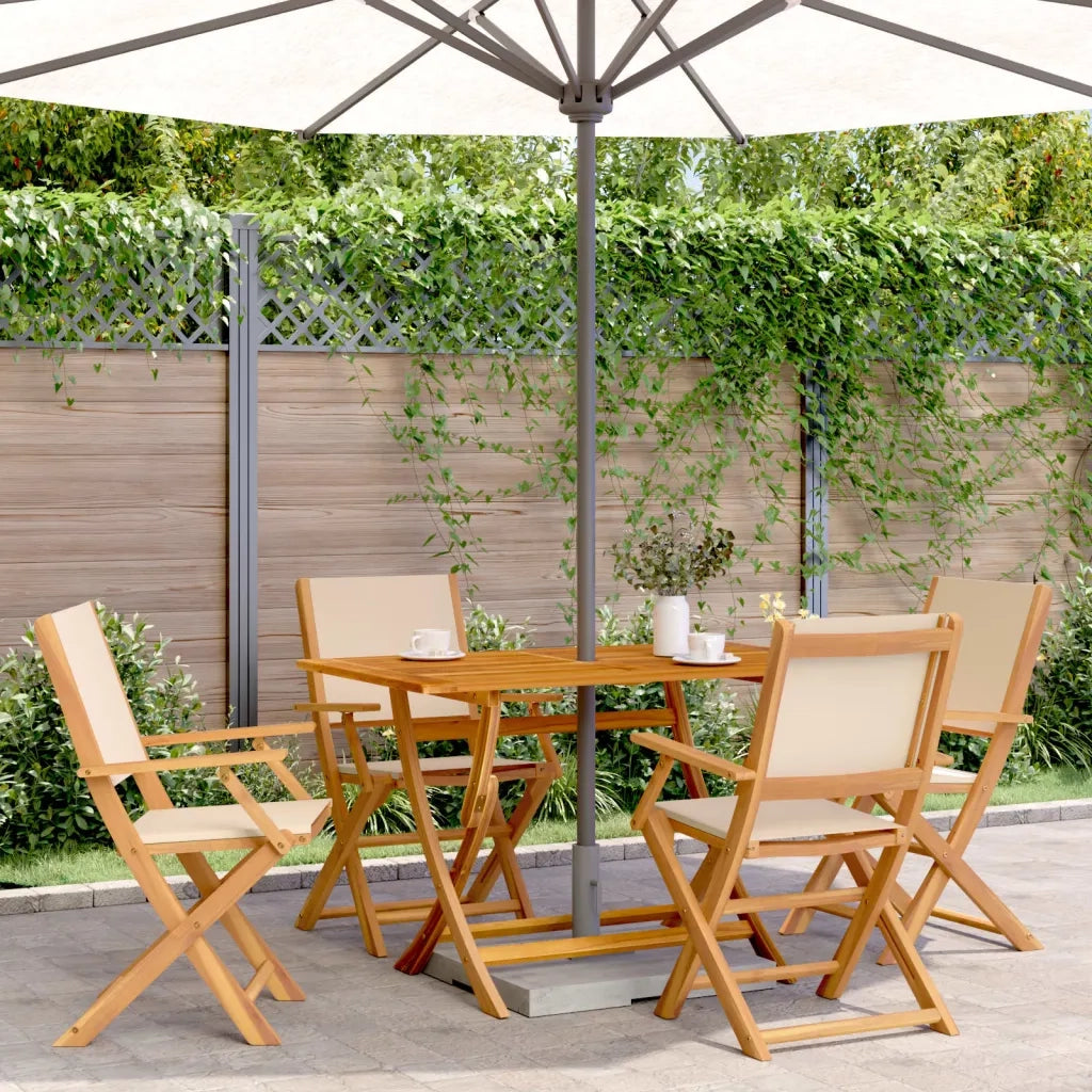 Sedie da Giardino Pieghevoli 4 pz | Sedie da Esterno Beige Tessuto e Legno Massello
