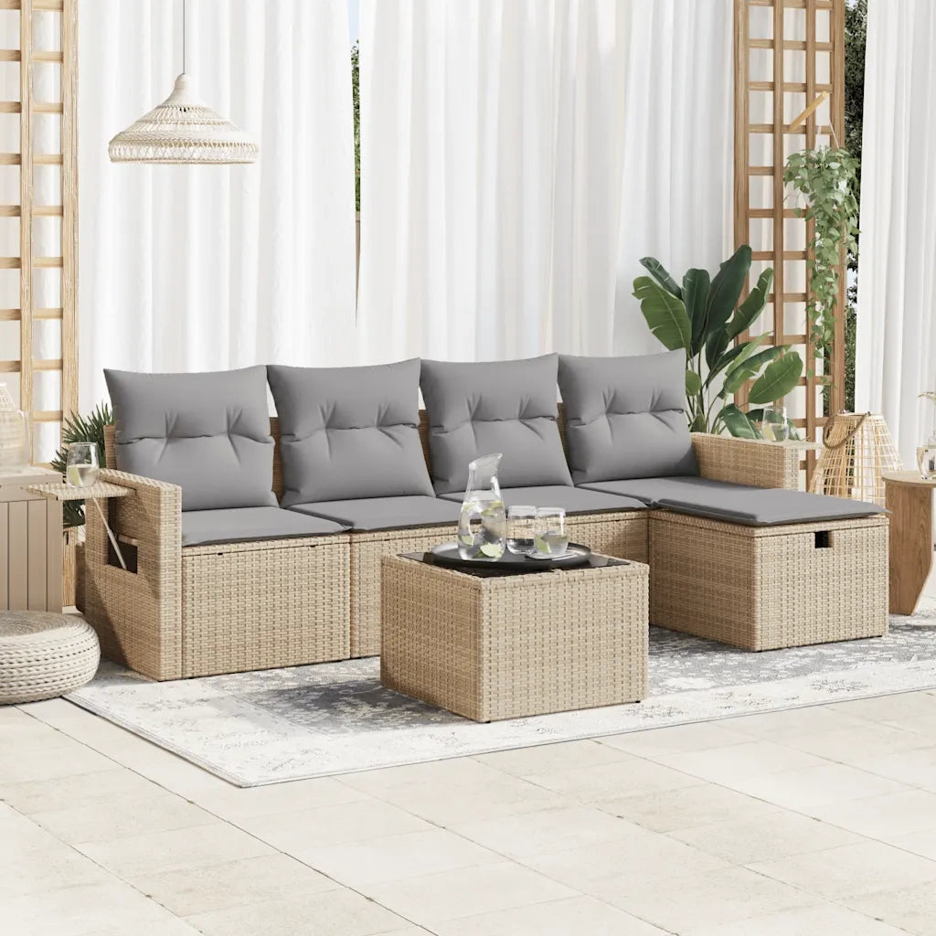 Set Divano da Giardino 6 pz con Cuscini Beige in Polyrattan 3325475