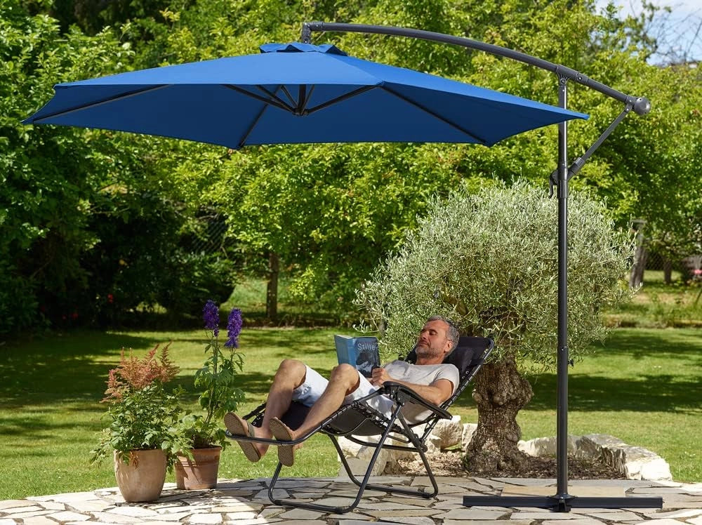 Ombrellone 300/330 cm con Base Copertura Protezione UV 50+ Grande Inclinabile Impermeabile Giardino Balcone Terrazza Ombrellone a Manovella
