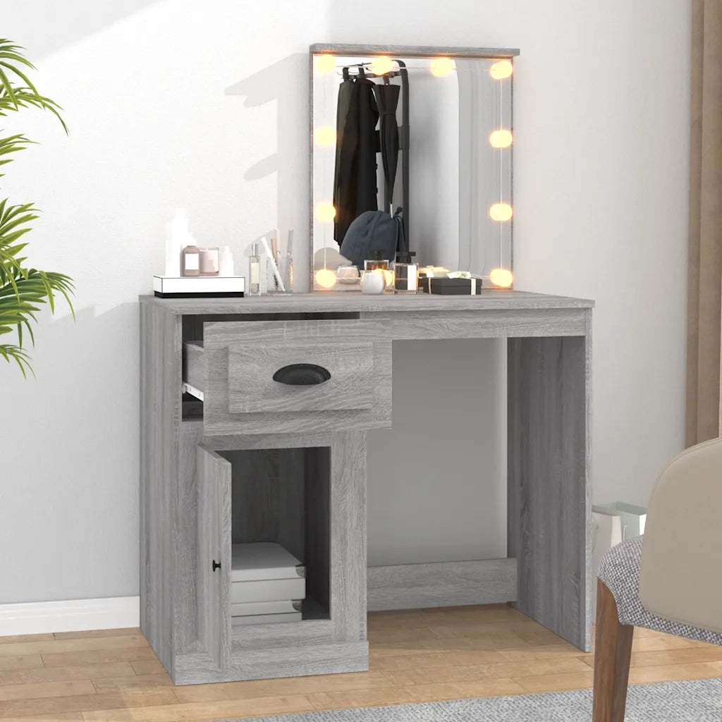 Toeletta | Tavolo da Trucco con LED Grigio Sonoma 90x50x132,5cm Legno Multistrato