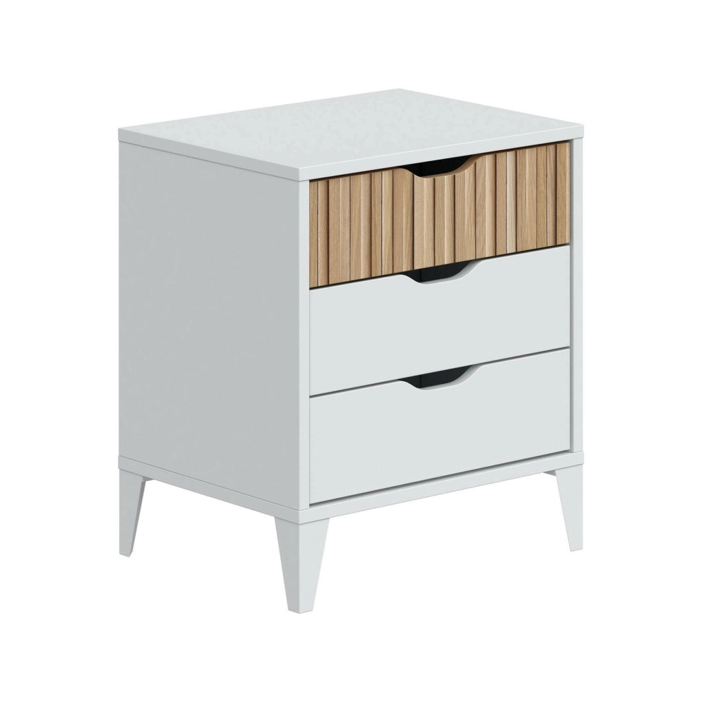 Comodino Jessa, Comò basso, Tavolino da notte, Mensola da letto, 44x33 h50 cm, Bianco e Rovere