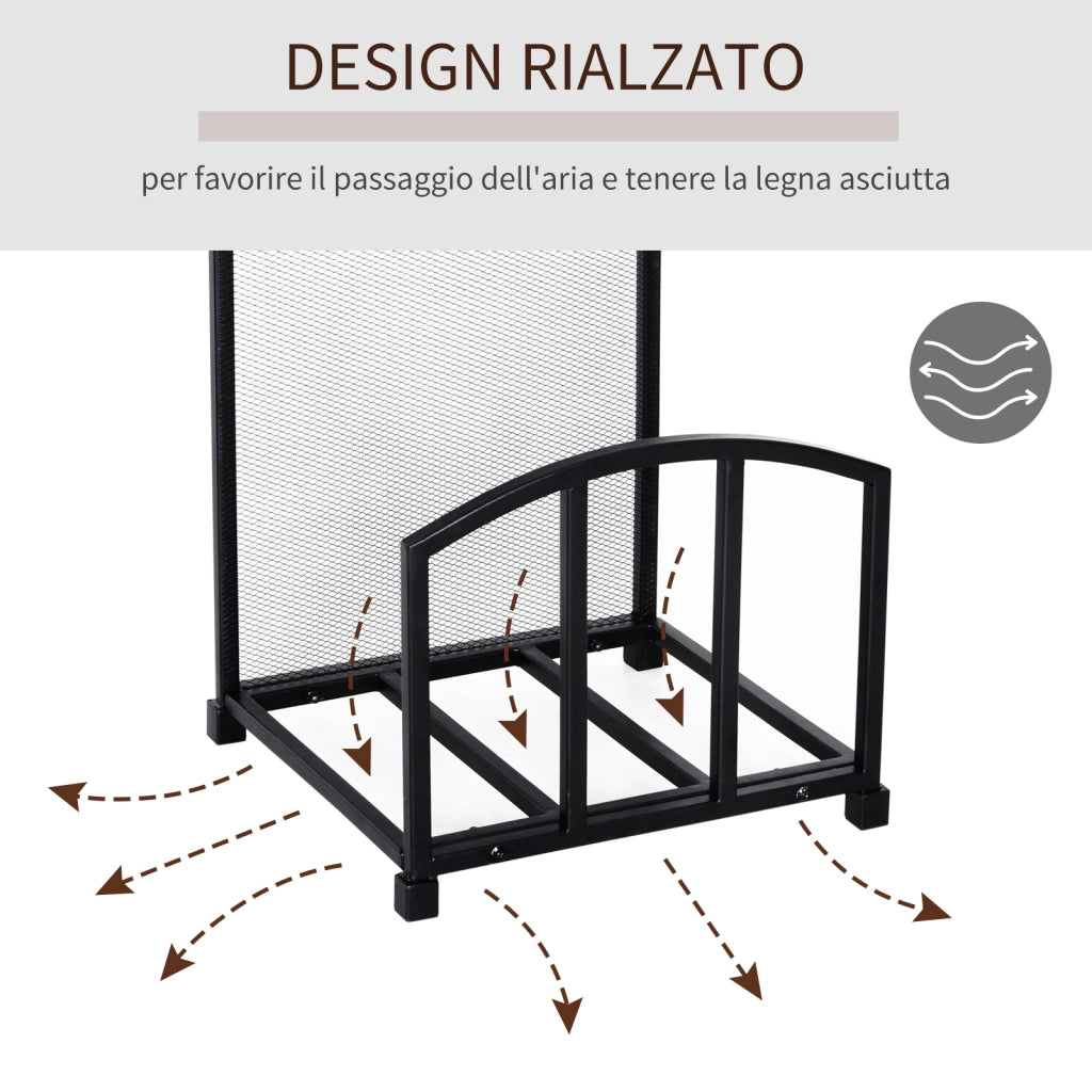 EasyComfort Portalegna da Interno ed Esterno in Metallo con Ganci e 4 Attrezzi Inclusi, 39x39x68cm, Nero