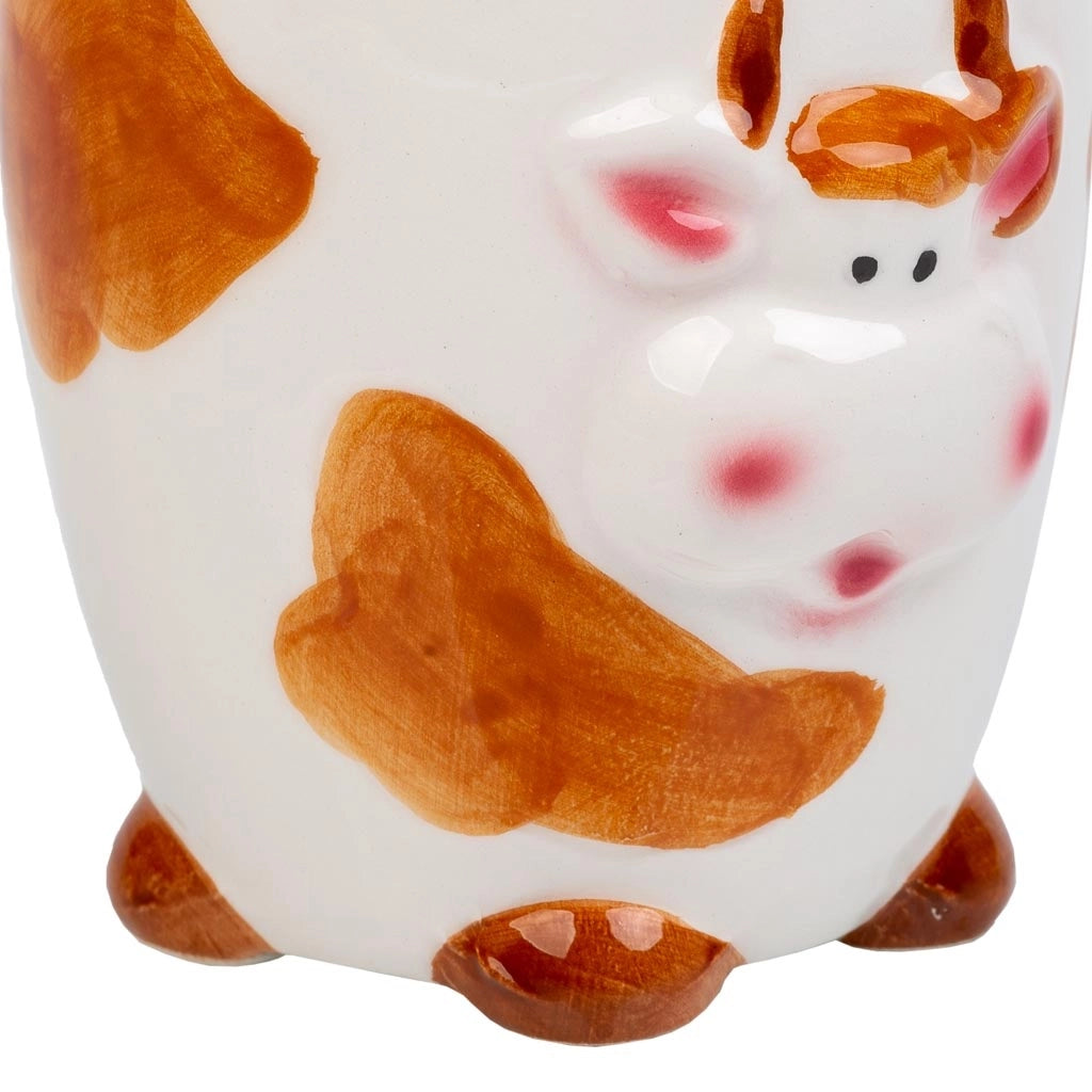 Portapenne mucca in ceramica marrone d7,5x10h