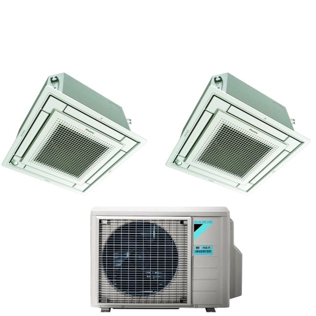 Climatizzatore Condizionatore Daikin Bluevolution Inverter Dual Split a Cassetta FFA-A 9+9 con 2MXM40A R-32 Wi-Fi Optional con Comando a Filo e Griglia Bianca 9000+9000 Garanzia Italiana