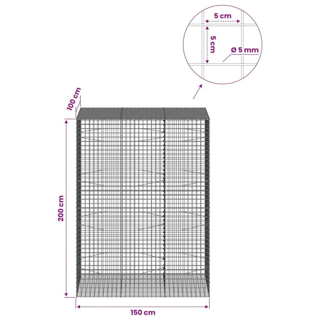 Gabione con Filo da 5 mm e Rete da 5x5 cm 150x100x200 cm 3464397