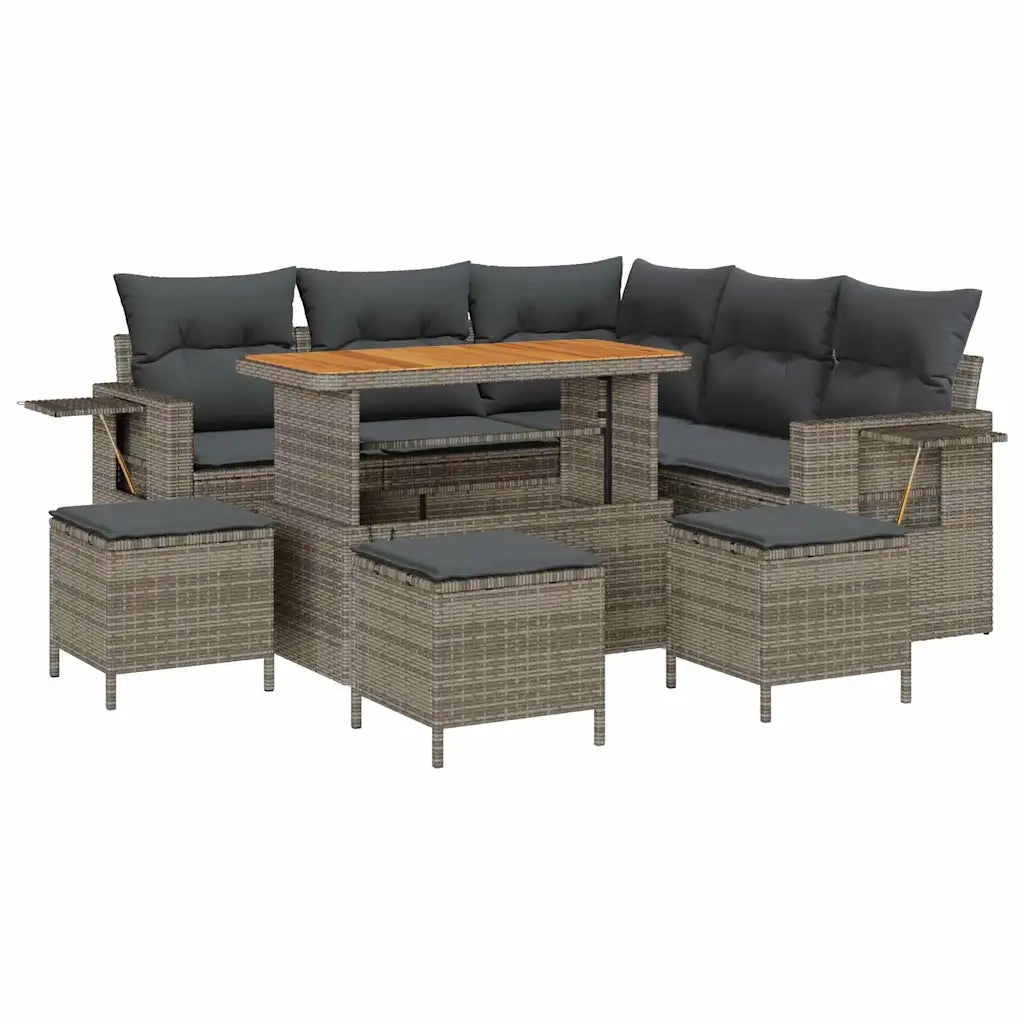 Set Divano da Giardino con cuscino 9 pcs Grigio polyrattan