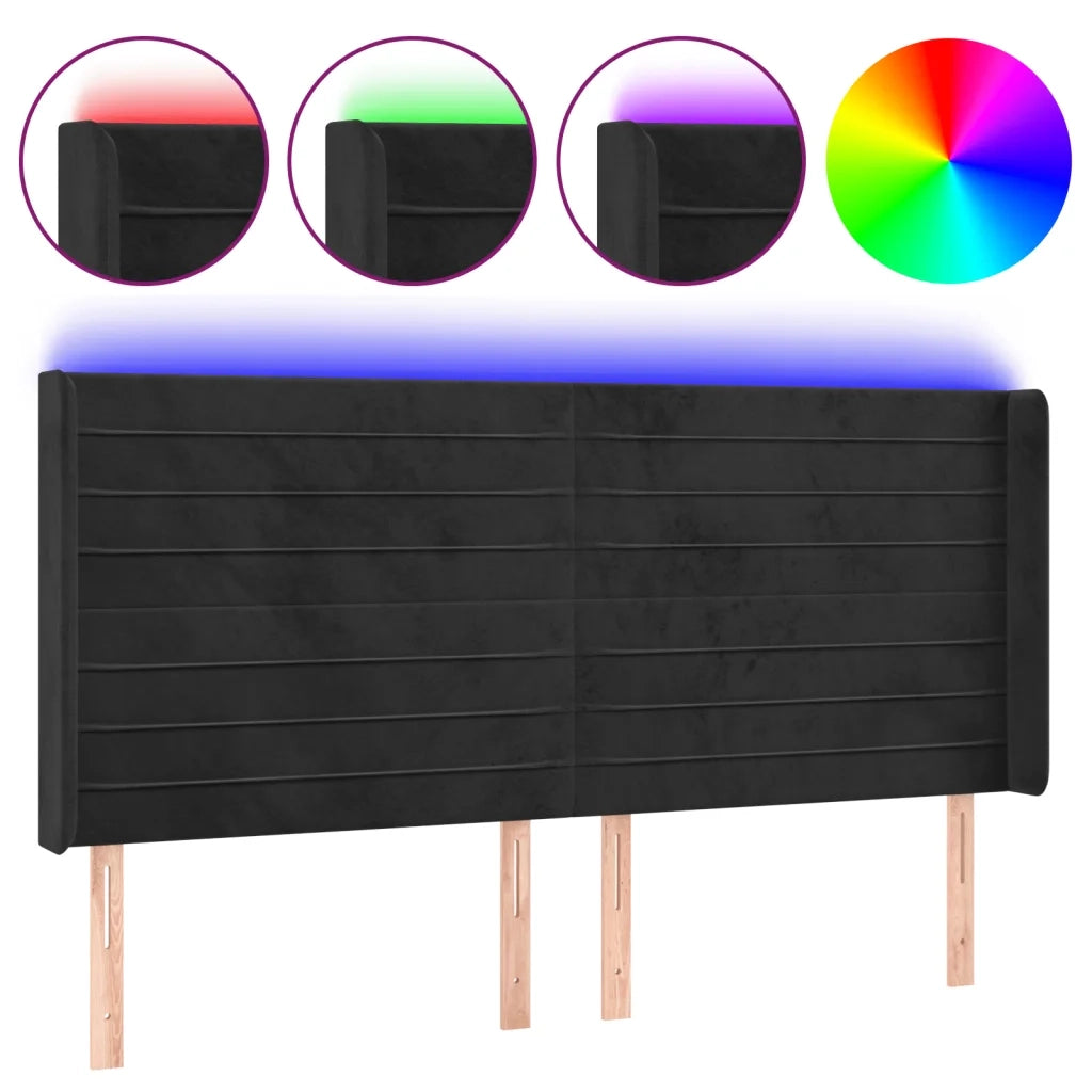 Testiera a LED-Testata con LED Nera 163x16x118/128 cm in Velluto 933082