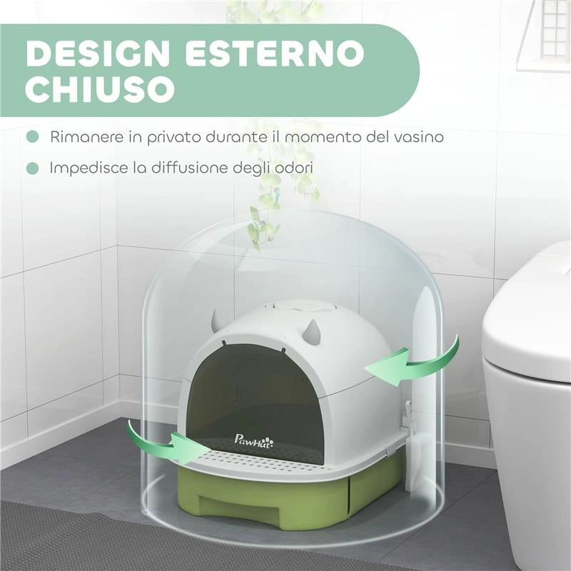 LETTIERA PER GATTI CHIUSA CON VASSOIO ESTRAIBILE, PALETTA E FILTRO AI CARBONI ATTIVI, MULTICOLORE