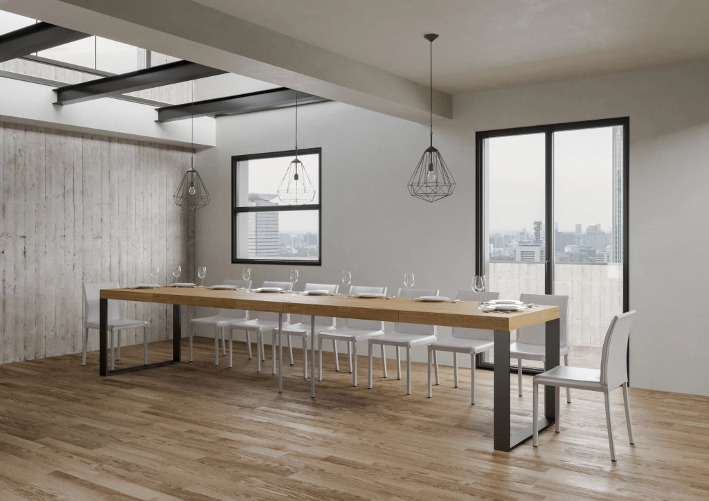 Tavolo allungabile 90x130/390 cm Tekno Premium Quercia Natura telaio Antracite