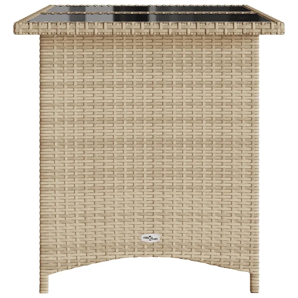 Tavolo da Giardino Piano in Vetro Beige 110x68x70 cm Polyrattan 366353