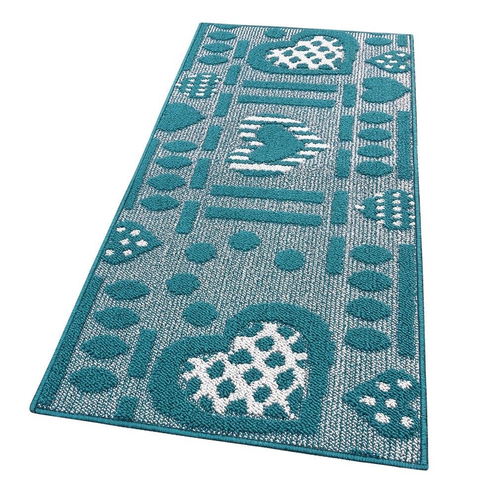 Tappeto Cucina Antiscivolo Cuori 3D Lavabile Moderno Assorbente Blu 57x130 cm