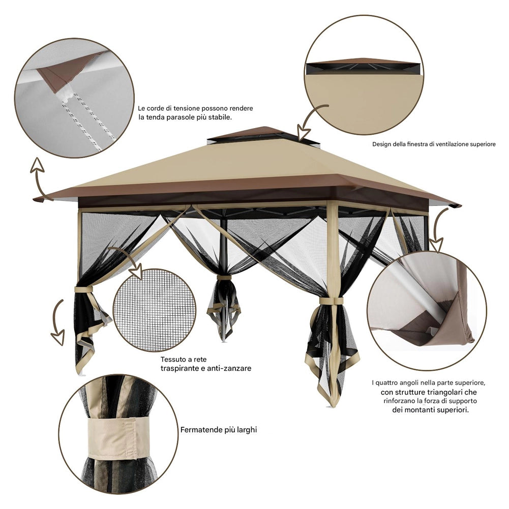 Gazebo Pieghevole One Touch 3.6x3.6 Metri Rivestimento Impermeabile e Resistente