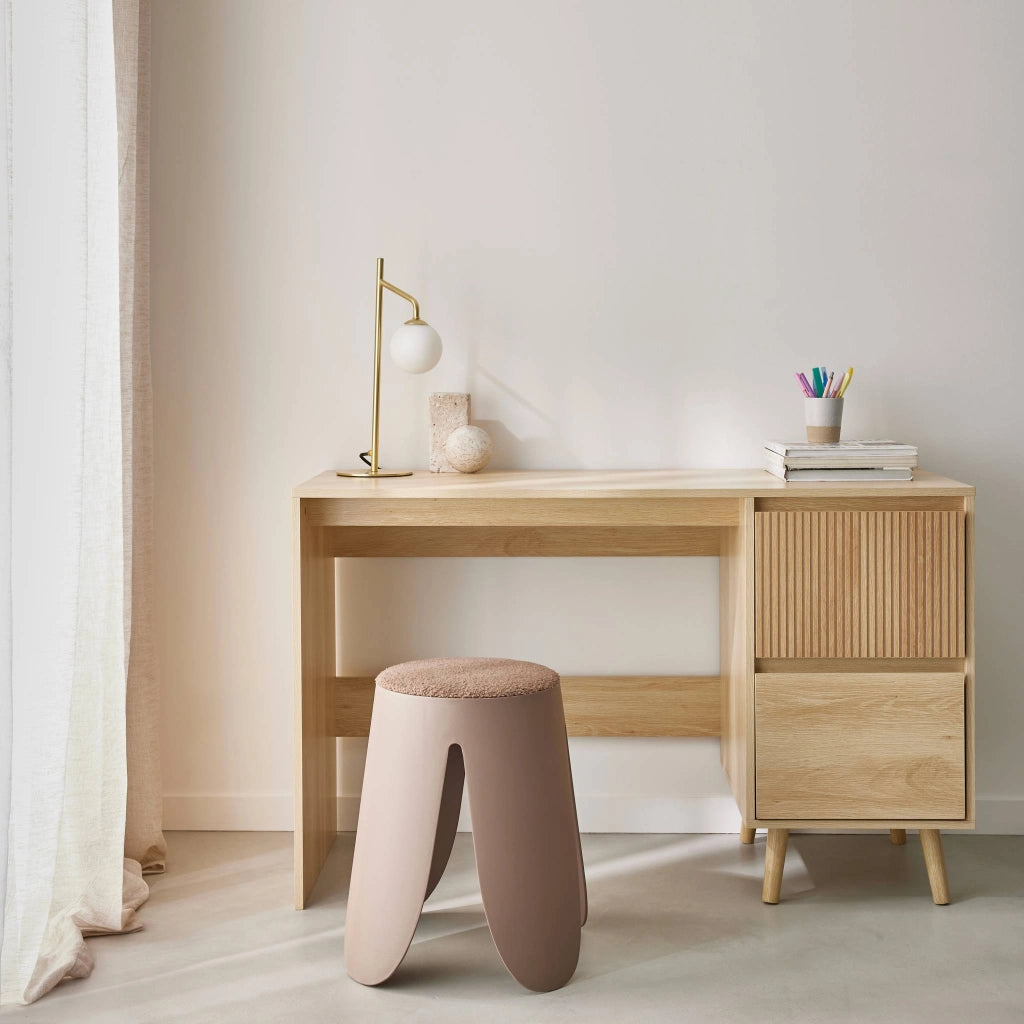 Scrivania scandinava decorazione in legno, 2 cassetti, marrone