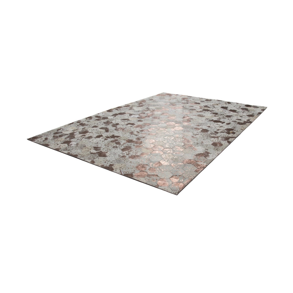 Tappeto in pelle Dazzle avorio e cromo a nido d'ape