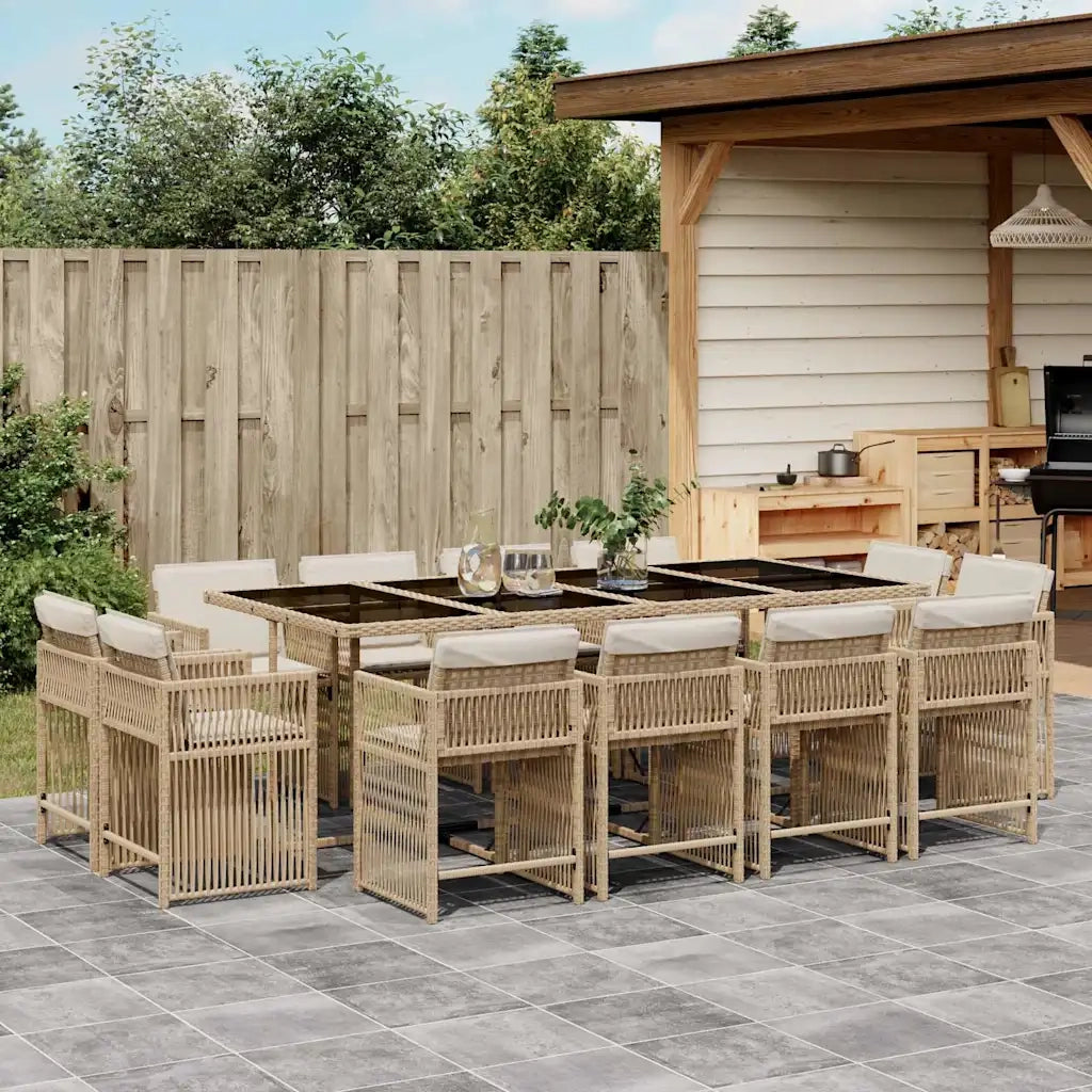 Set da Pranzo da Giardino 13 pz con Cuscini Beige in Polyrattan