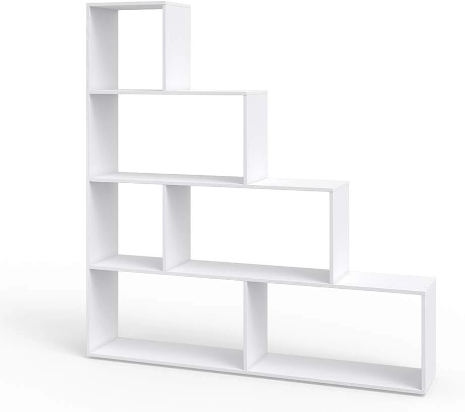 Scaffale per scale, Bianco, 163 x 155 cm, utilizzabile come divisorio con ripiani aperti