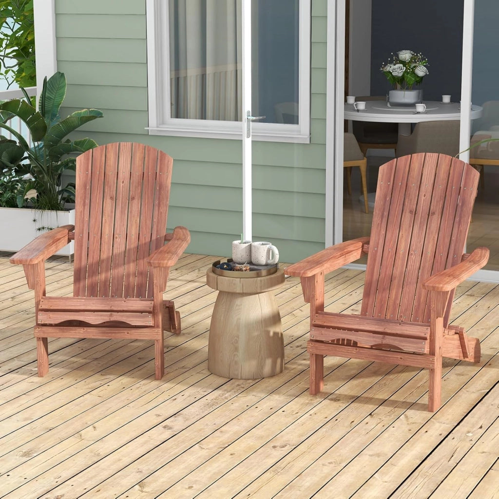 Sedia Adirondack Pieghevole, Sedia da Giardino in Legno di Abete con Schienale e Braccioli, Ergonomica, Poltrona da Esterno per Patio, Terrazza, Balcone, Veranda, Portata 180kg (Naturale*2)