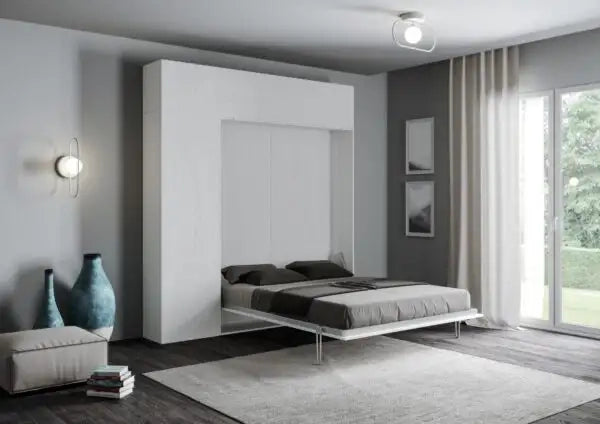Letto una piazza e mezzo a scomparsa 120 Kentaro con mobili bianco frassino