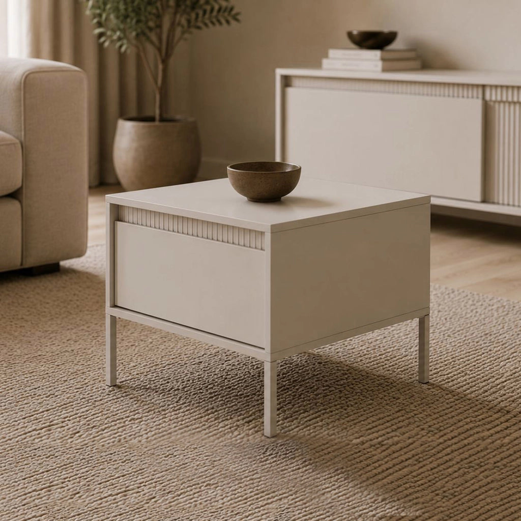 Kasinela, Tavolino da Salotto un Cassetto, 68x48x68h cm Beige