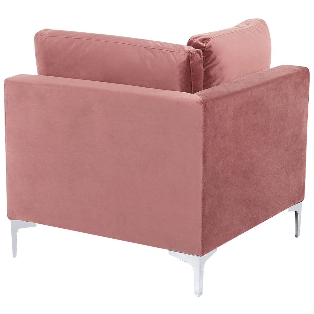 Divano ad angolo componibile versione sinistra a 4 posti in velluto rosa con gambe in metallo argento stile glamour