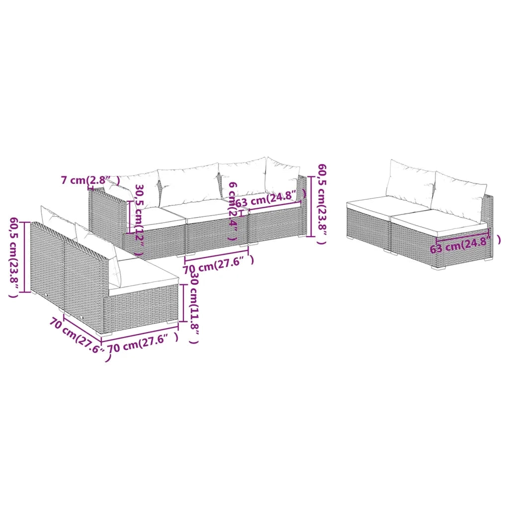 Set Divani da Giardino 7 pz con Cuscini in Polyrattan Marrone 3102235
