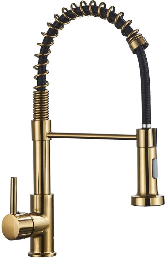 Cucina a Doppio Rubinetto in Oro Laccato, Rubinetto Cucina con Doccia Estensibile in Acciaio Inox 304, Rubinetto a Spirale per Cucina, Rubinetto Cucina con Funzione di Rotazione 360°