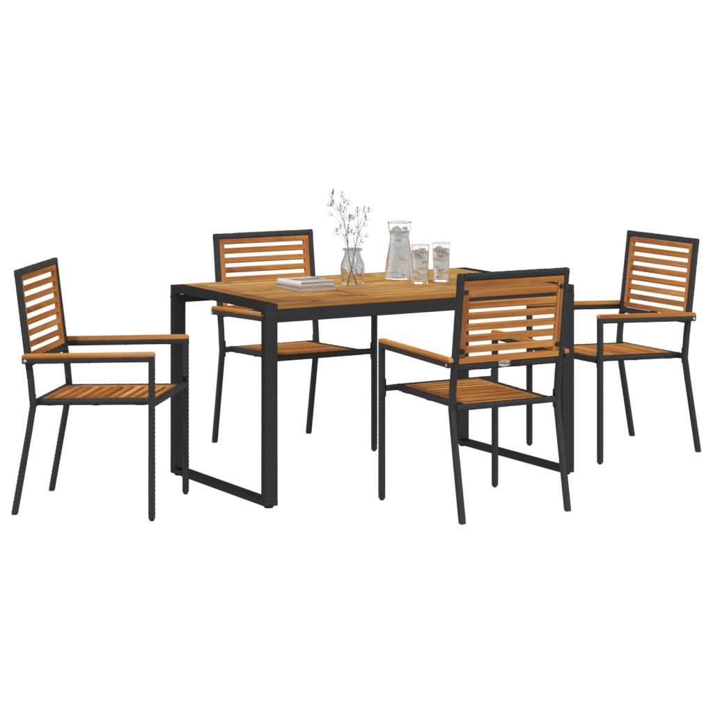 Set da Pranzo da Giardino  5 Pezzi Rattan Polipropilene Nero Acacia
