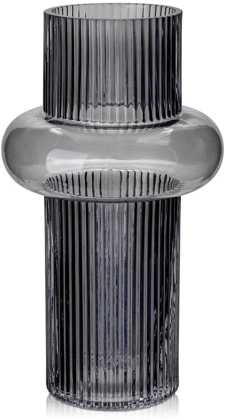 Vaso decorativo in vetro, vasi moderni con scanalature, vaso decorativo per fiori, stile elegante per decorazione di tavolo per matrimoni, ufficio, cucina, altezza di circa 25 cm