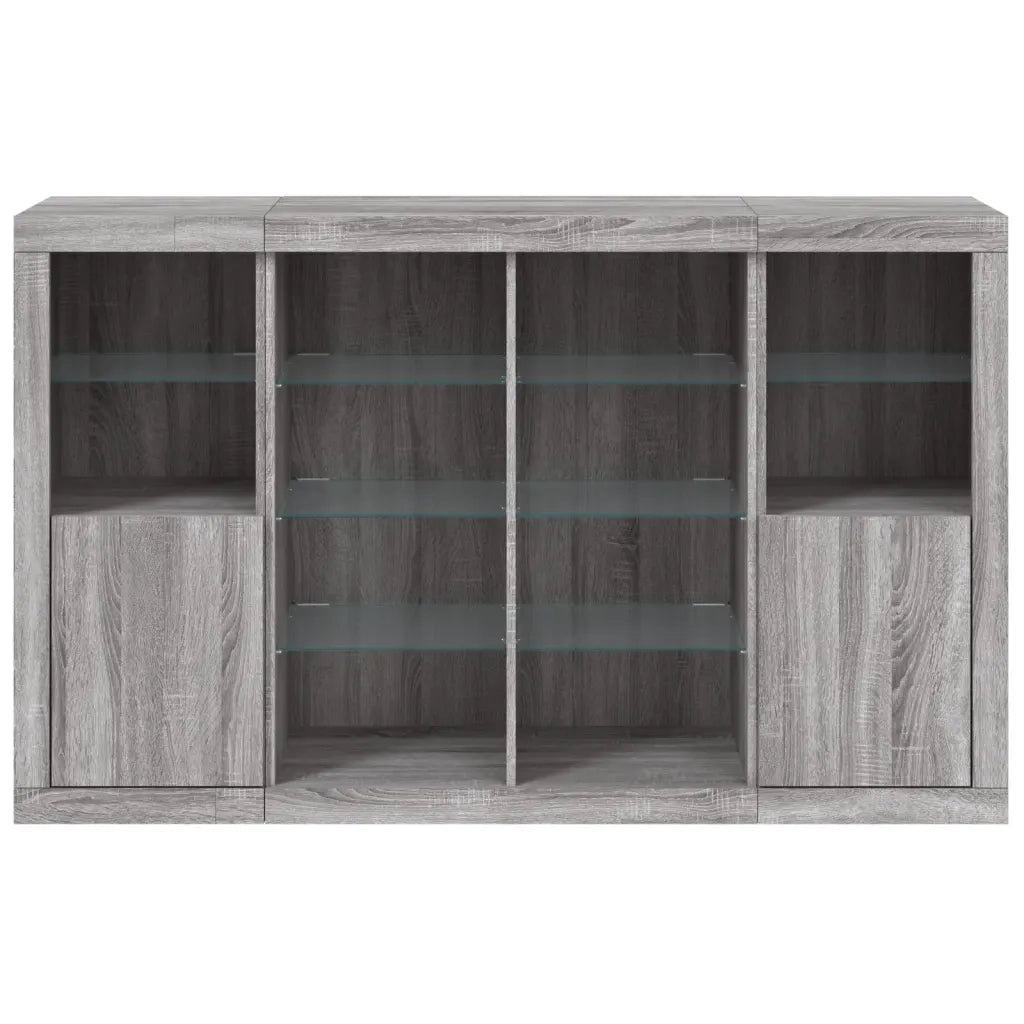 Credenze con Luci LED 3 pz Grigio Sonoma in Legno Multistrato