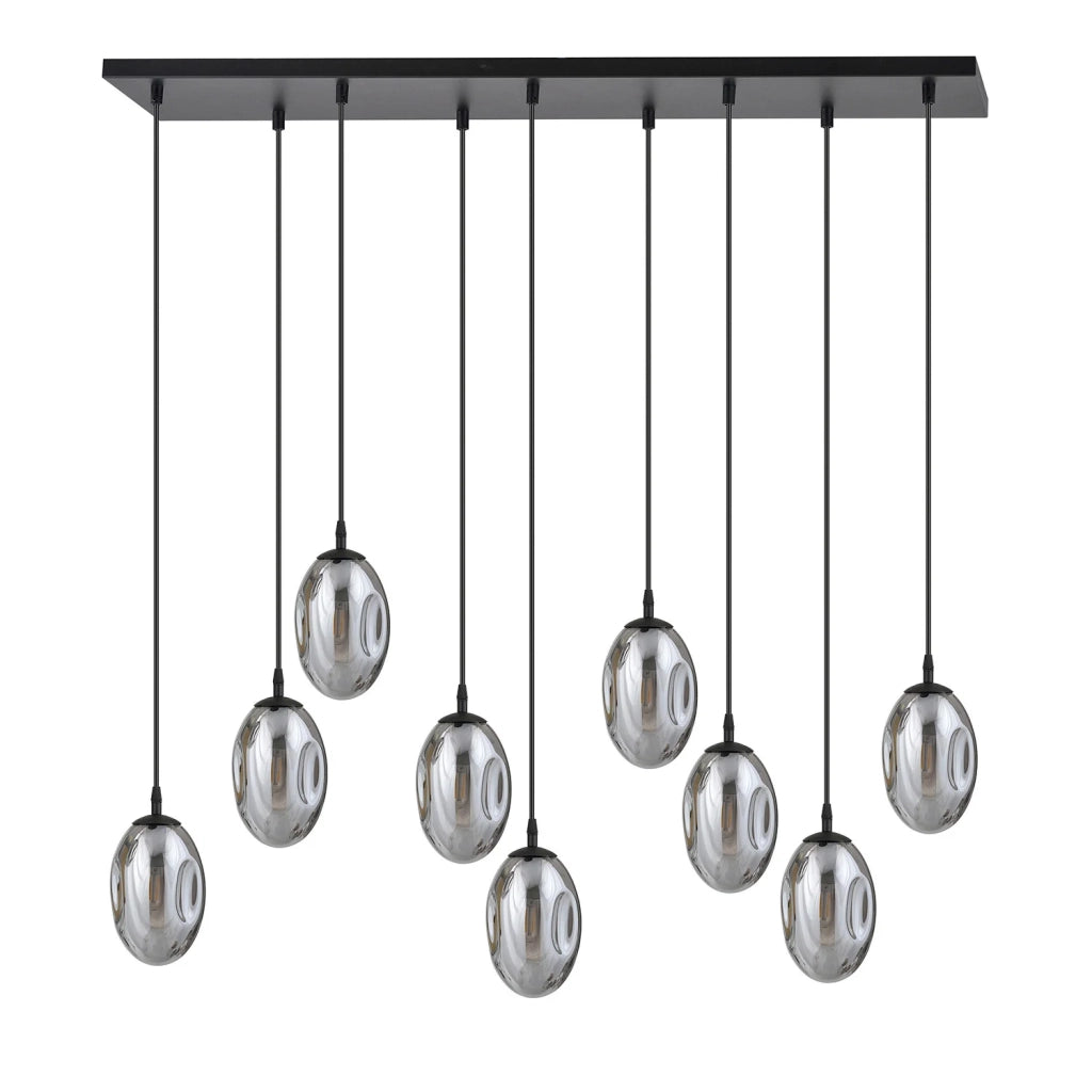 Sospensione Minimal 9 Luci Atalanta Acciaio Nero E Vetro Fumè