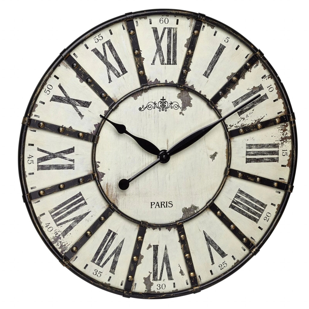 TFA 60.3039.02 VINTAGE XXL Orologio a Parete Quadrante 57 cm Numeri Romani Applicazioni in Metallo colore Bianco