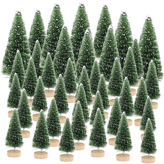 Mini albero di Natale - 50 pezzi di decorazione - Albero di Natale in legno - Base in legno - Diverse dimensioni - Decorazione natalizia
