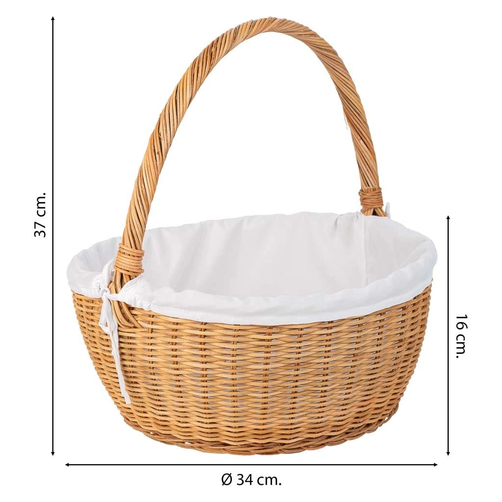 Cesto tondo in midollo con fodera marrone 34x34x16-37h