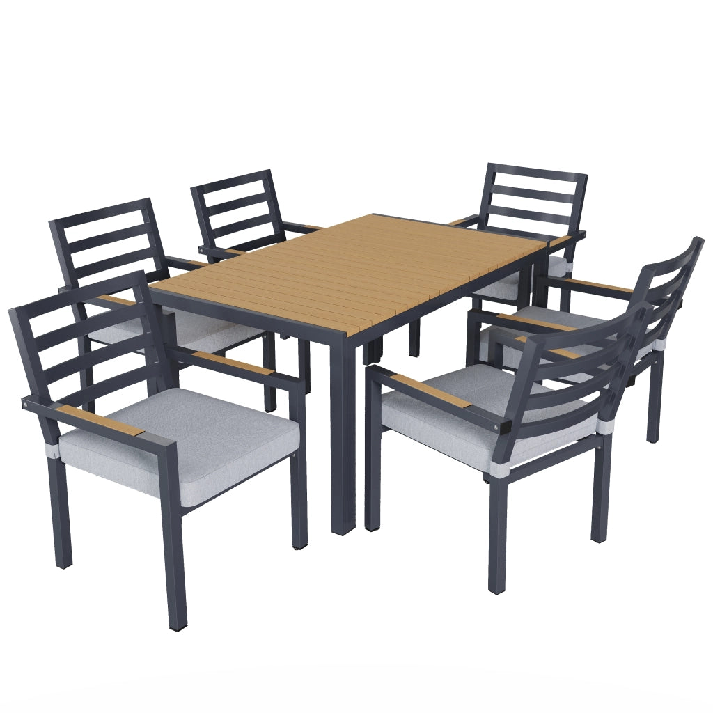 Set da Pranzo da Giardino 6 Posti ¨C MINIMAL ¨C Tavolo e 6 Sedie, Ferro Zincato, Piano Grigio