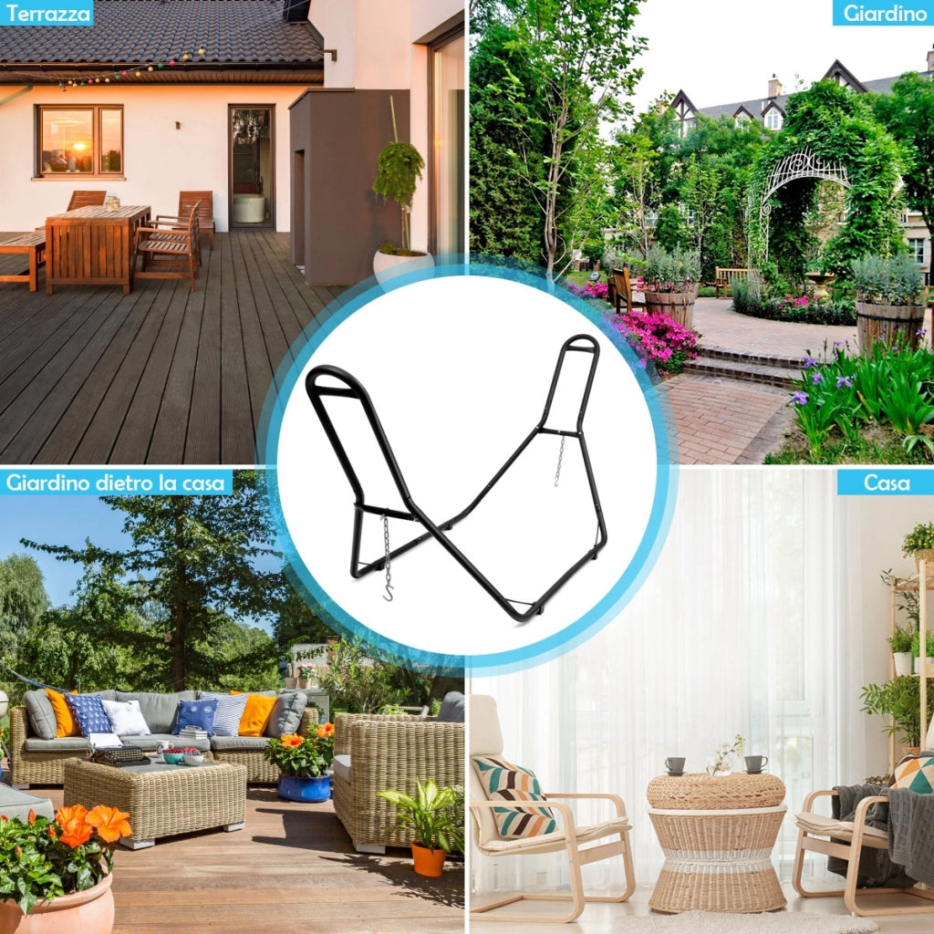 Supporto universale per amache 2,8-3,6m di lunghezza da giardino, telaio per amaca regolabile capacit¨¤ 200kg Nero