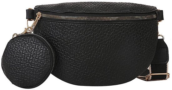 Borsa a Spalla Nero - Pelle Finta - Portafoglio Circolare - Impermeabile - Viaggio/Comprare - 24 x 17 x 1 cm - Borsa a Mano