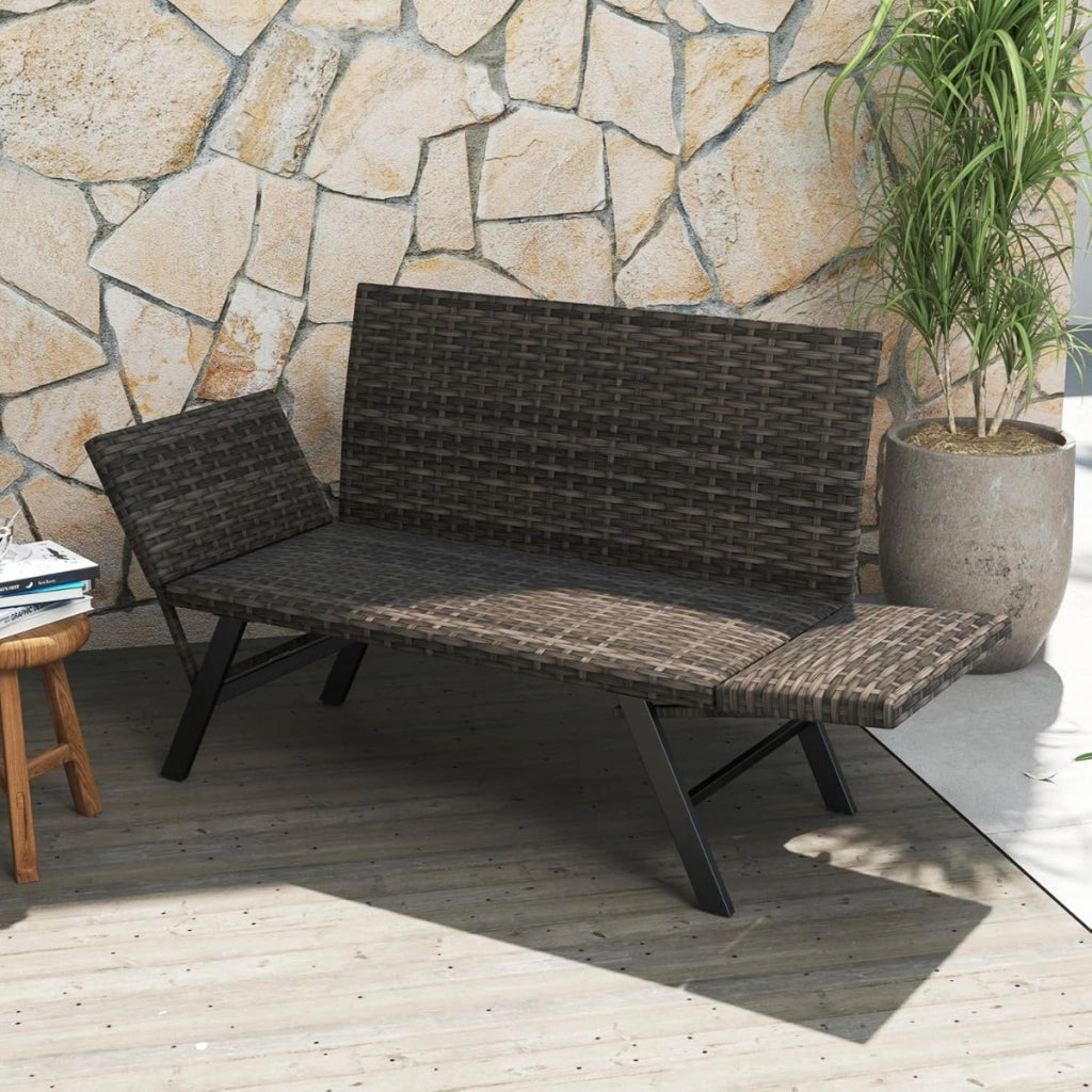 Divano convertibile da patio per 2 persone con imbottitura, Divano con struttura metallica per cortile Marrone-Panchine