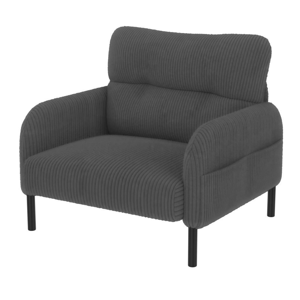 Set divano 2 posti, poltrona e pouf in velluto a coste grigio