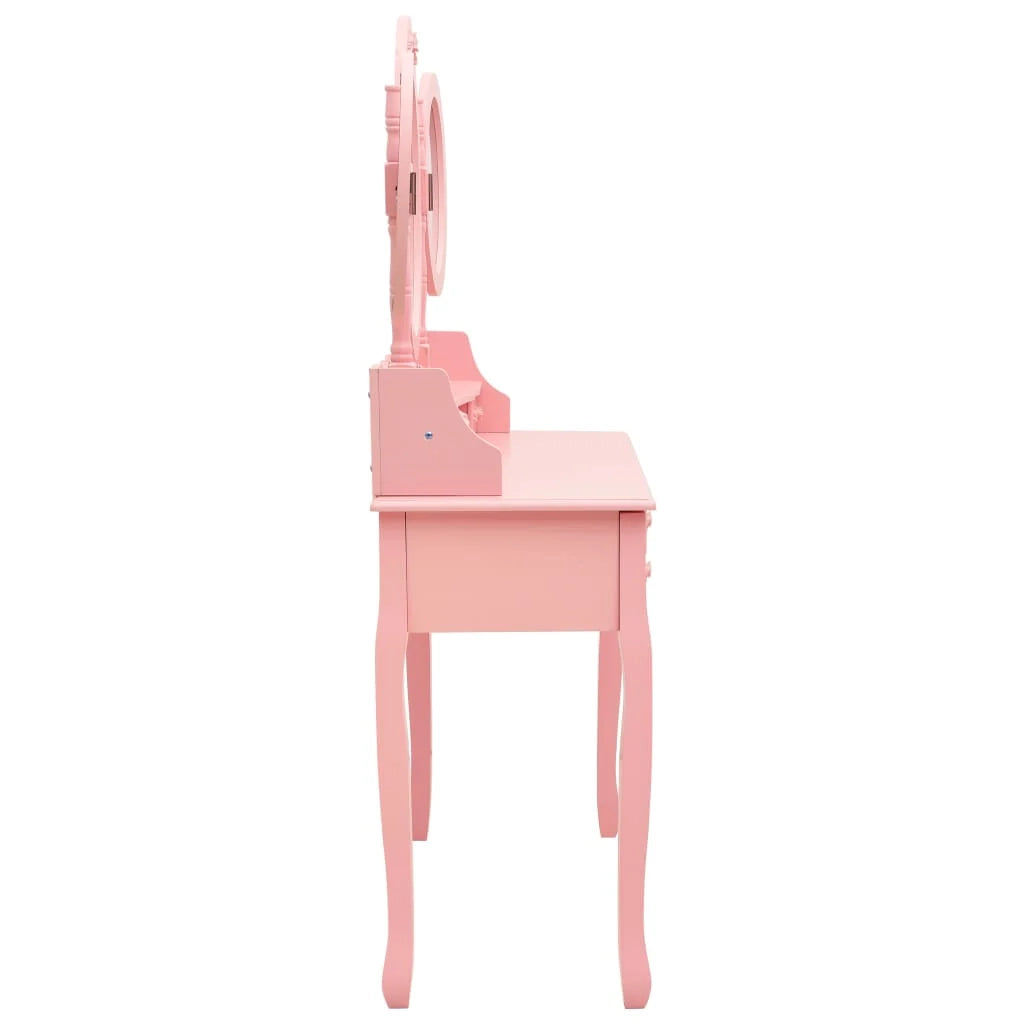 Tavolo da toeletta con sgabello e specchio 90 x 40 x 146 cm pieghevole in 3 sezioni rosa 02_0006327