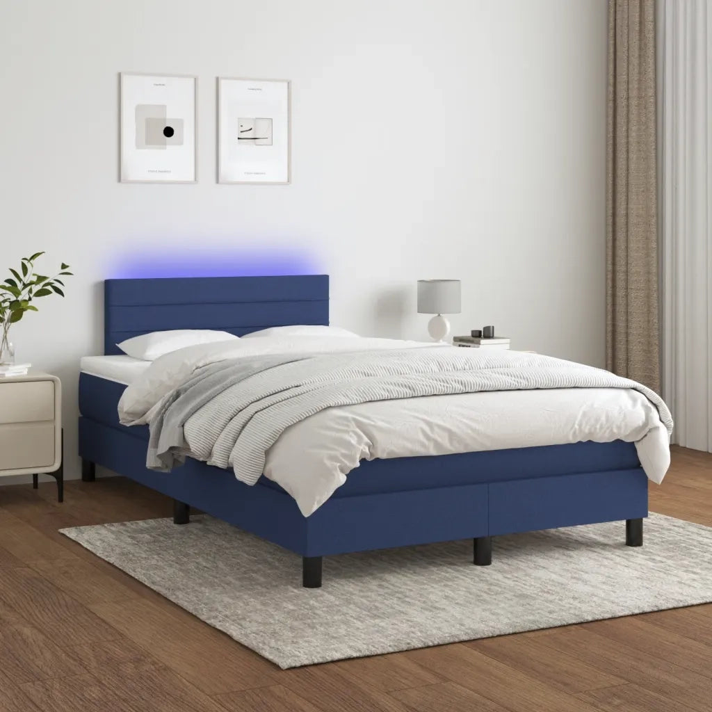 Letto a Molle con Materasso e LED Blu 120x190 cm in Tessuto