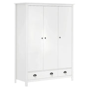 Armadio a 3 Ante Hill Bianco 127x50x170 cm in Legno di Pino