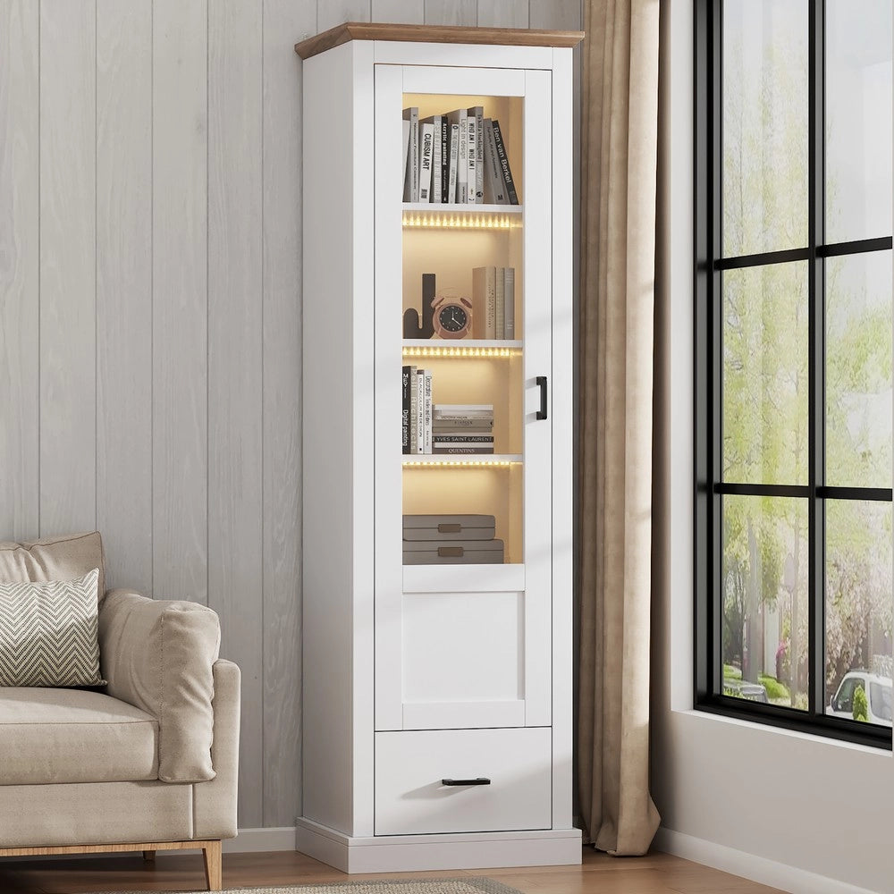 Vetrina LED con Anta in Vetro ¨C MINIMAL ¨C Bianco Opaco, 5 Ripiani, 178 cm